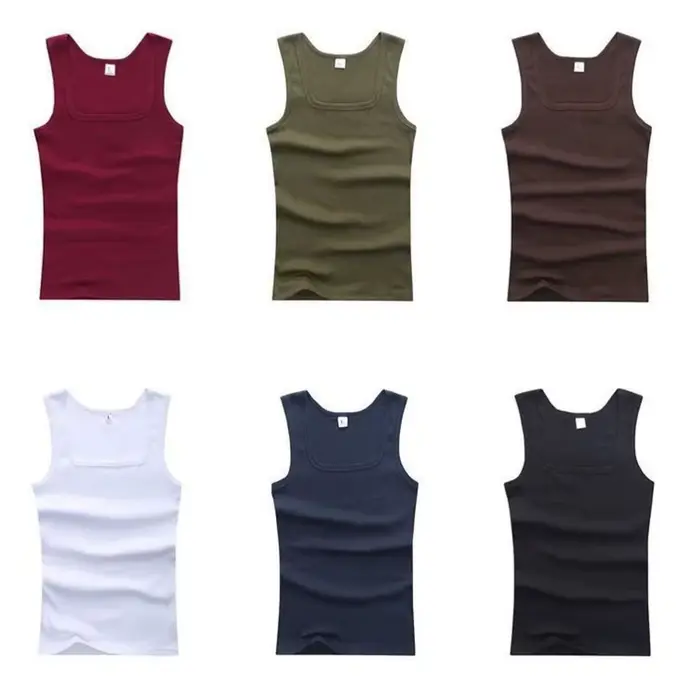 Femmes solide col carré côtelé débardeur Camisole hommes vêtements Singlets basique élastique débardeurs sans manches