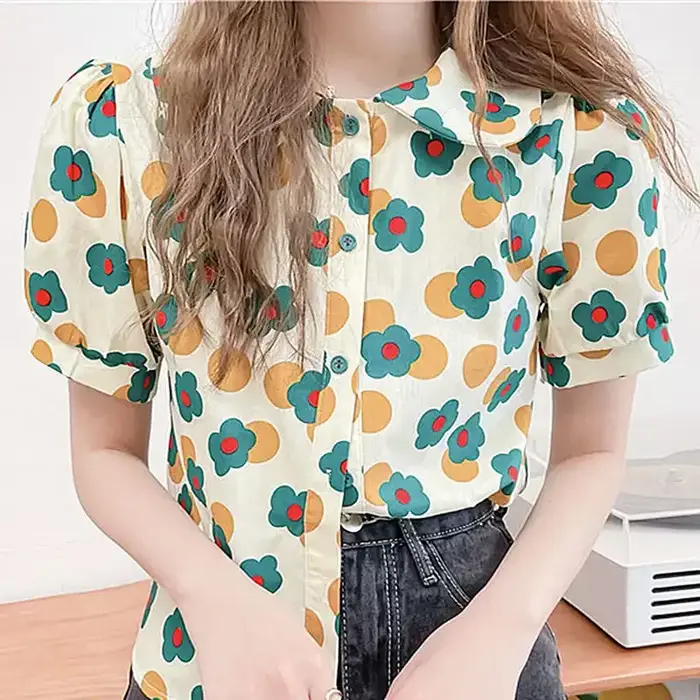 Chemisier vert menthe à imprimé floral pour femme