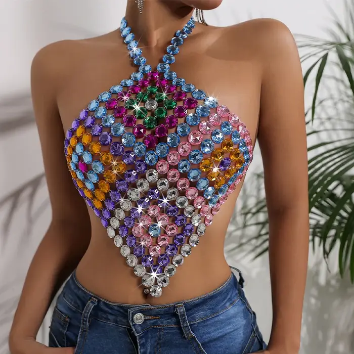 Nouvelle Arrivée 2026 – Top Court Sexy à Strass pour Festival de Musique d'Été