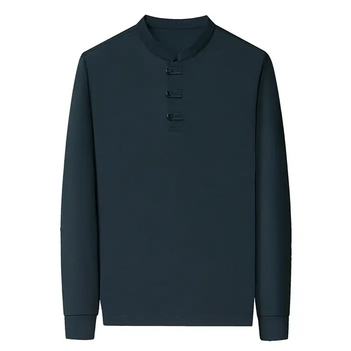 Printemps automne hommes Style chinois col montant polos mode coupe ajustée à manches longues