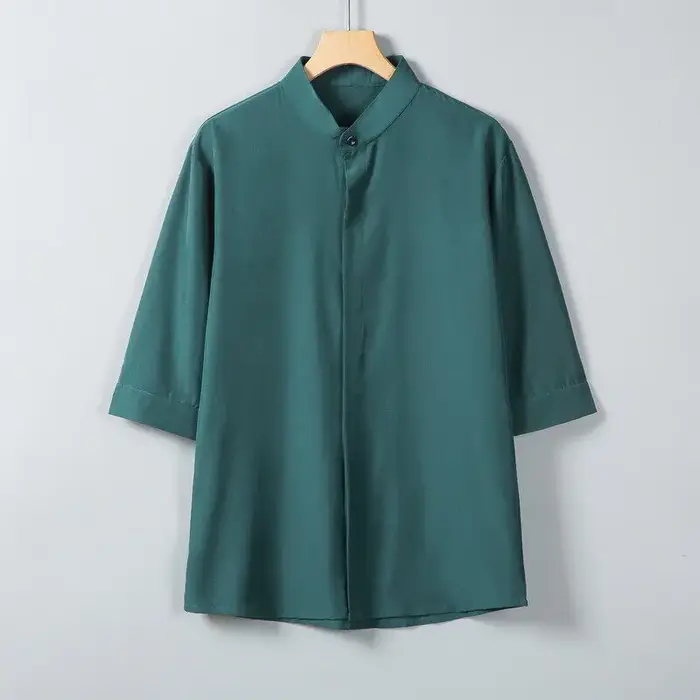 Chemise d'été à manches courtes et col Mandarin pour hommes