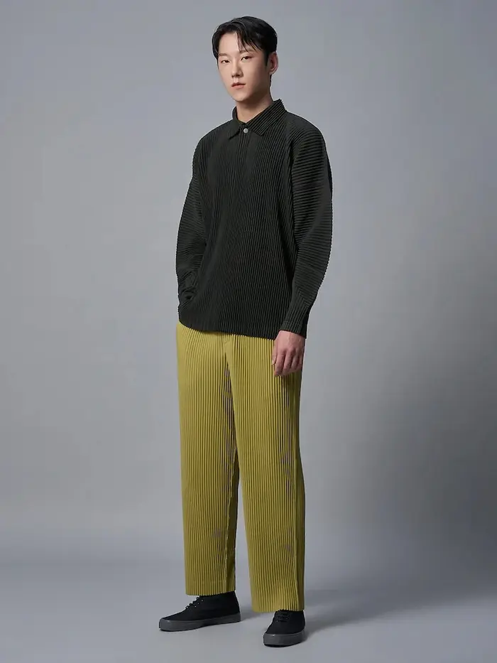 Miyake Plisse haut à revers Polo t-shirt pour hommes