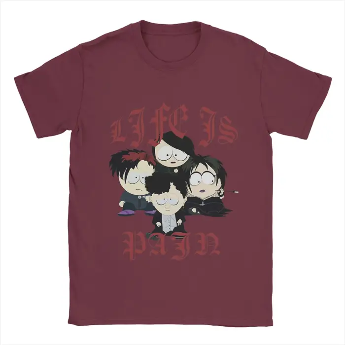 Souths Parks t-shirt été les enfants Goth la vie est douleur Hip Hop T-Shirts hommes col rond grande taille à manches