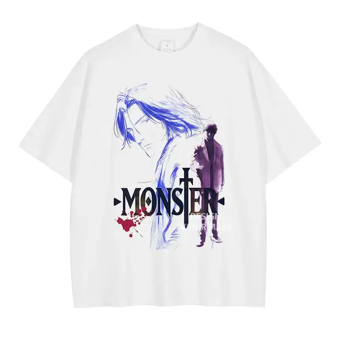 Anime monstre T-shirt Liebert Johan Vintage lavé hauts t-shirts Manga graphique à manches courtes