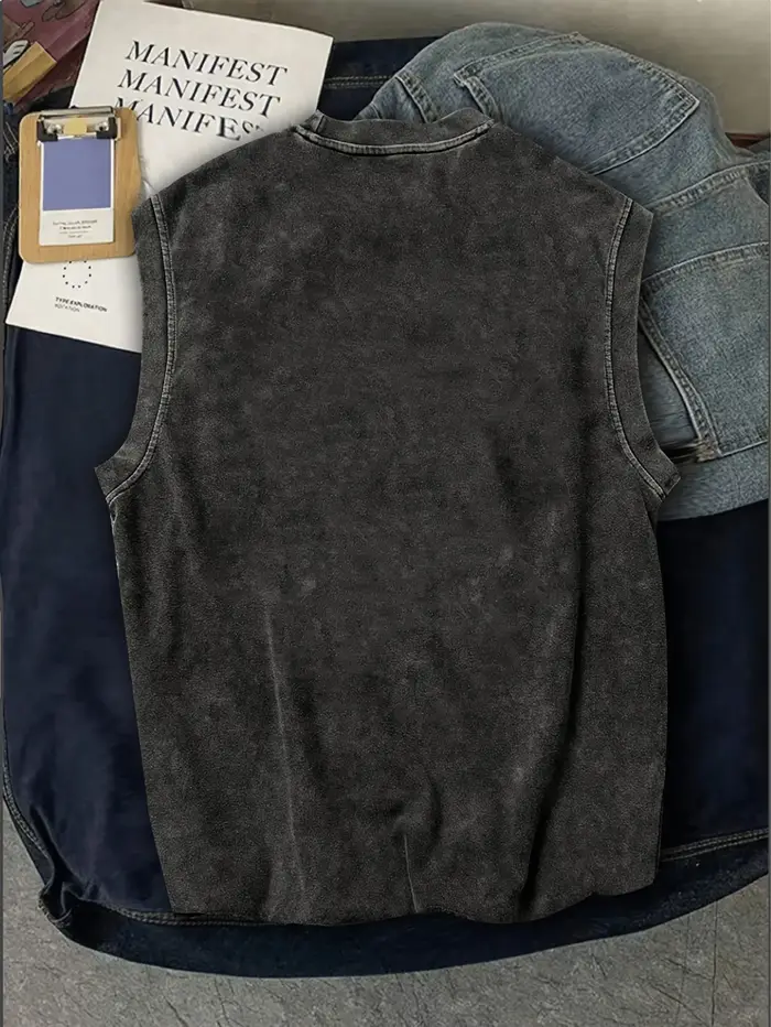 Débardeur pour homme en coton délavé, coupe ample et sans manches, confortable et polyvalent, style vintage