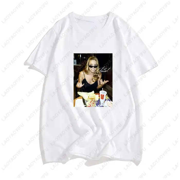 T-shirt manches courtes homme, estival et décontracté, avec image de Mariah Carey