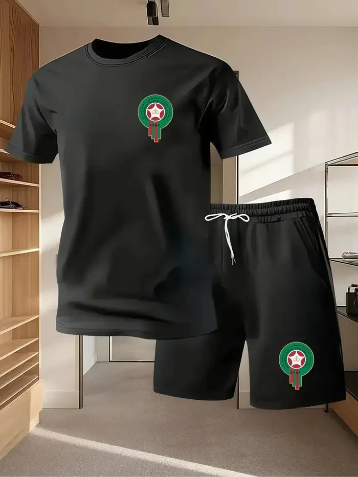 Ensemble deux pièces de sport décontracté à la mode pour hommes, T-Shirt et Short imprimés d'été à m