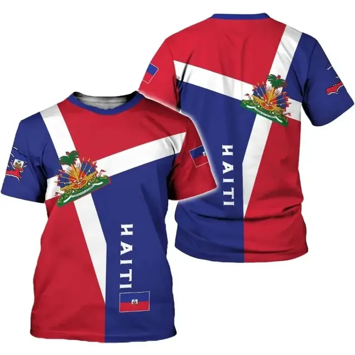 Haïti National Emblème Motif T-Shirt Pour Hommes Drapeau Haïtien 3D T-shirts Imprimés Décontracté Lâche