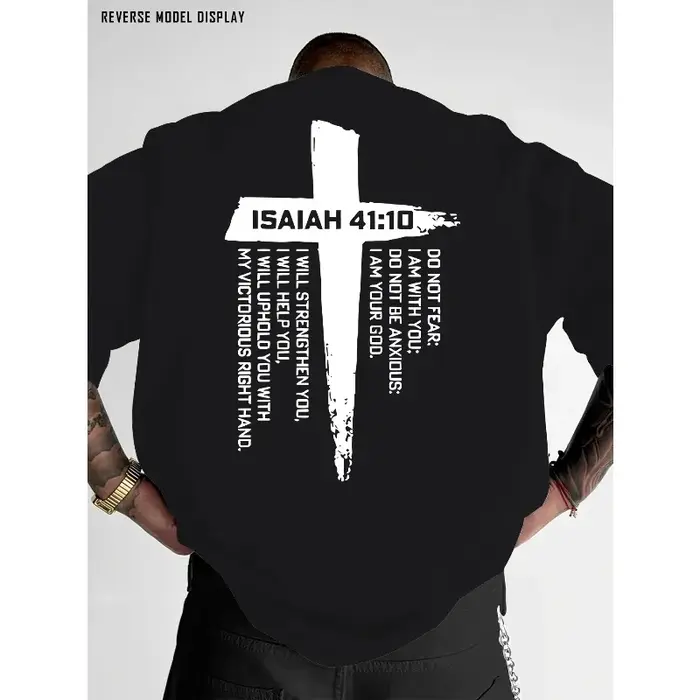 T-shirt graphique avec croix chrétienne et verset biblique pour hommes