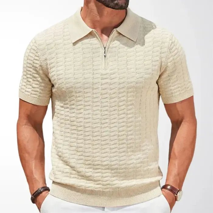 Nouveaux Polos Homme Décontractés Coupe Slim Été Couleur Unie Tricotés Pulls Vintage Manches Courtes