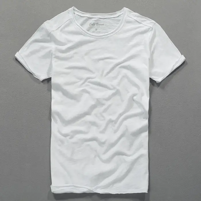 T-shirt col rond pour hommes en coton flammé en détresse mode d'été mince décontracté couleur unie c