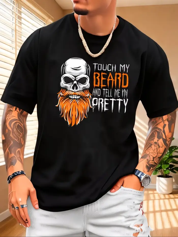 T-shirt à motif crâne - Doux, col rond, manches courtes, streetwear décontracté pour homme avec des 