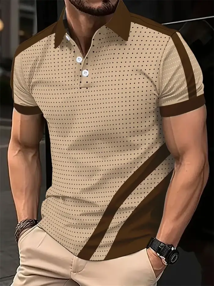 Chemises polo rétro à motif de points pour hommes
