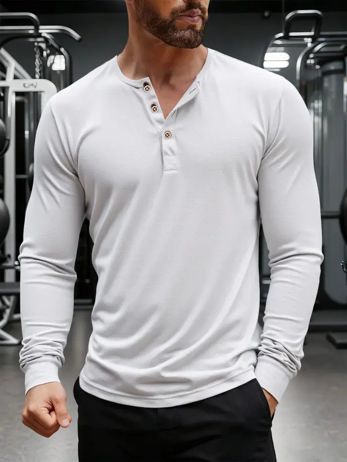 T-Shirt manches longues col Henley pour homme