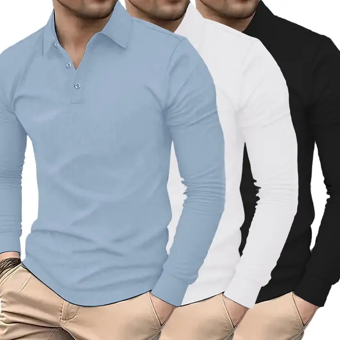 Polo basique à manches longues pour hommes