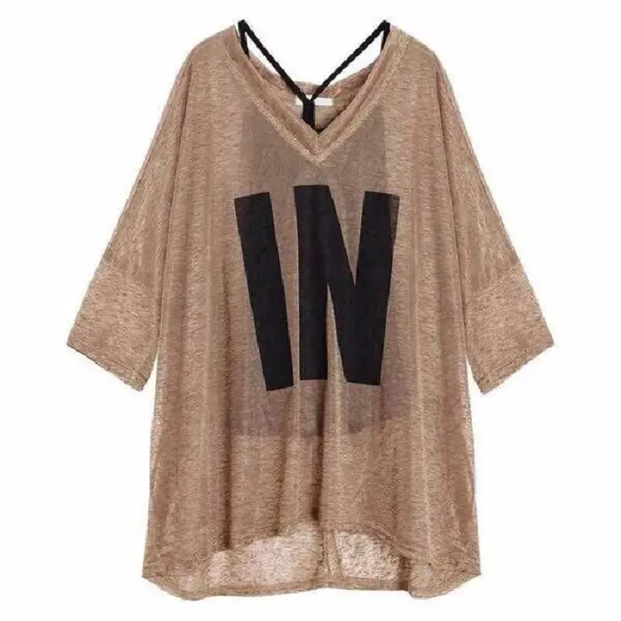 Femmes demi manches T-Shirts amples col en v été casual lettre impression cultures hauts pulls