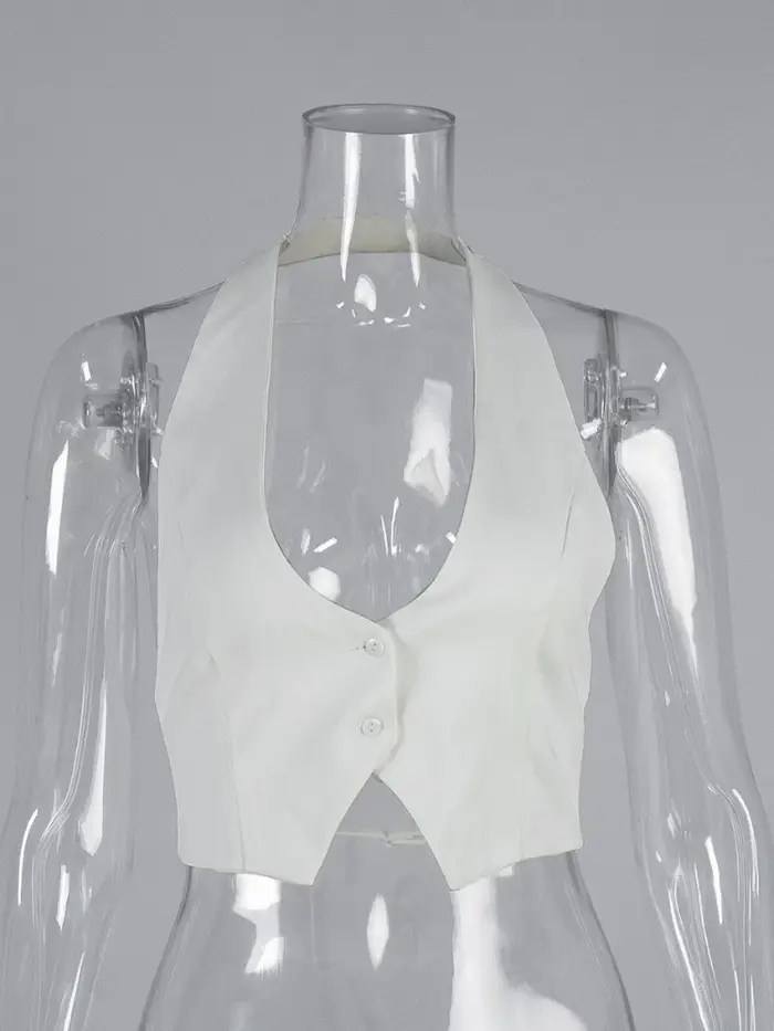Débardeurs blancs élégants à col licou et dos nu pour femme