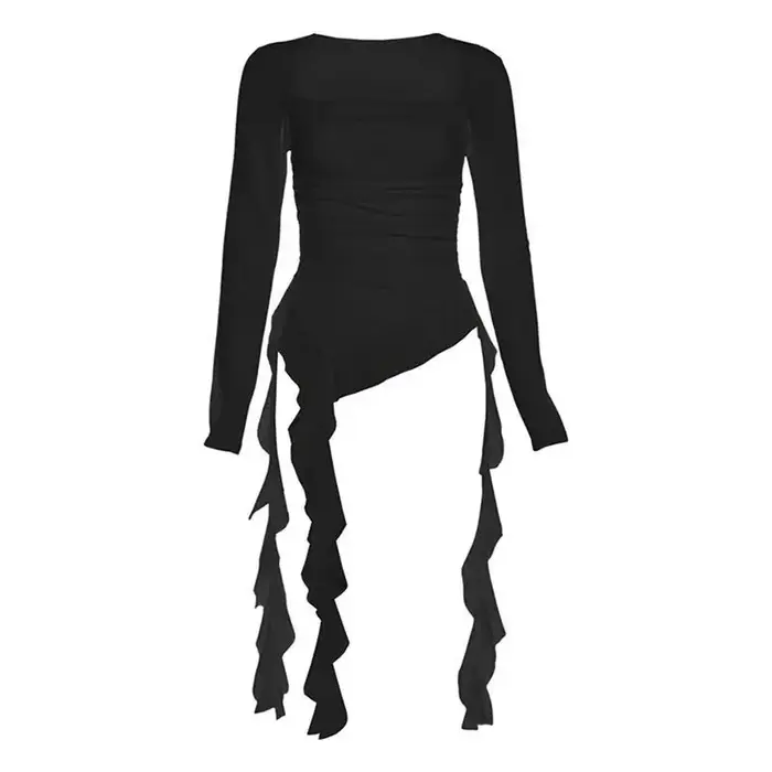 T-shirt manches longues à volants pour femmes