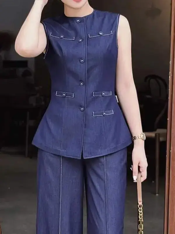 Krisstarsgirl 2025 nouveau chemisier en jean hauts pour femme été bleu élégant boutonné avec poches dessus de chemise