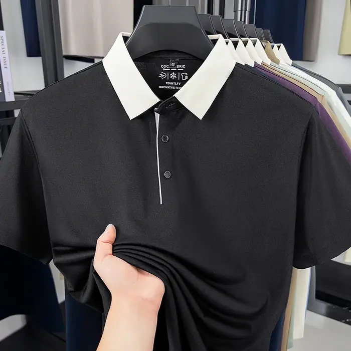 Polo décontracté pour homme à manches courtes avec col contrastant