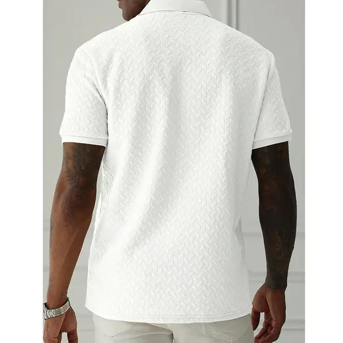 Printemps été hommes Polo à manches courtes vêtements solide Jacquard T-shirt col rabattu décontracté mode bouton