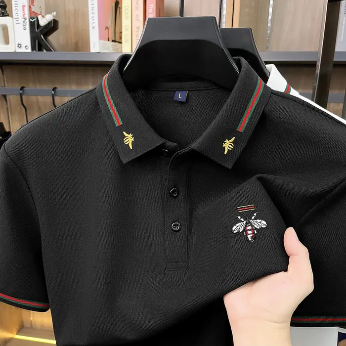 Polo homme de haute qualité à manches courtes, col boutonné, broderie, style britannique, polo d'été