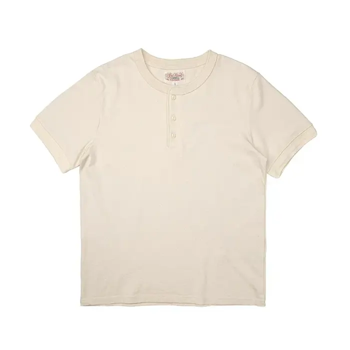 T-shirt Henley à manches courtes Tornado rouge pour hommes, coton lourd, t-shirt quotidien, Amekaji