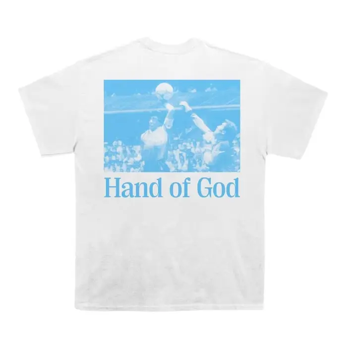 T-shirt en coton Diego Maradona Main de Dieu pour homme, style rétro athlétique streetwear, blanc, v