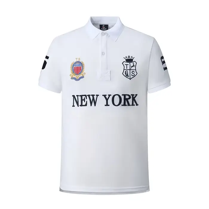 Blanc NEW YORK hommes Polo t-shirts 100% coton été affaires t-shirt décontracté solide respirant boutons col