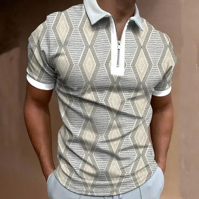 Polo à revers pour homme, imprimé diamant, style outdoor, décontracté et sportif
