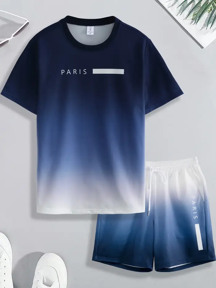 Ensemble T-shirt et short pour homme avec imprimé dégradé Paris
