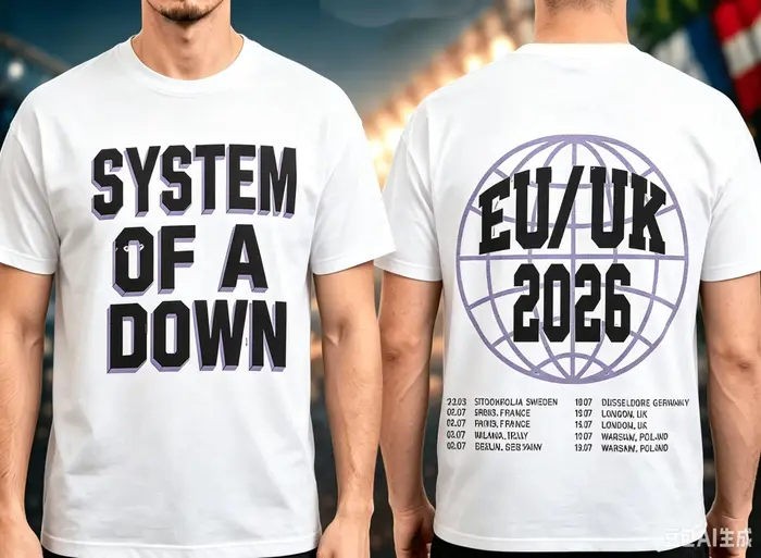 T-shirt de la tournée 2026 System Of A Down UE et Royaume-Uni