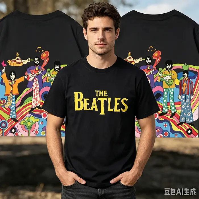 T-shirt The Beatles Black Rock Band