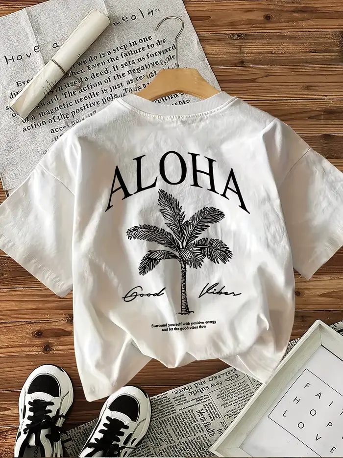 Aloha Good Vibes T-shirt imprimé graphique pour femme