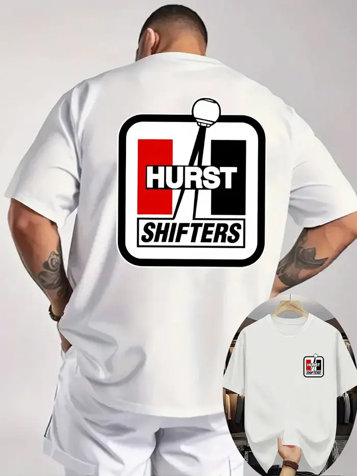 T-shirt graphique pour homme - Motif voiture noire avec logo Hurst Shifters