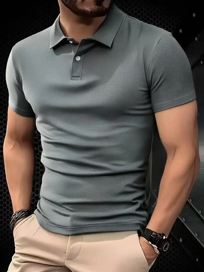 Polo homme été 2026 couleur unie à manches courtes avec col boutonné