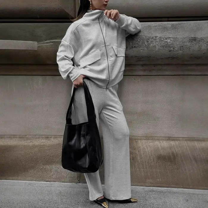 Ensemble deux pièces sweat-shirt et pantalon gris pour femmes