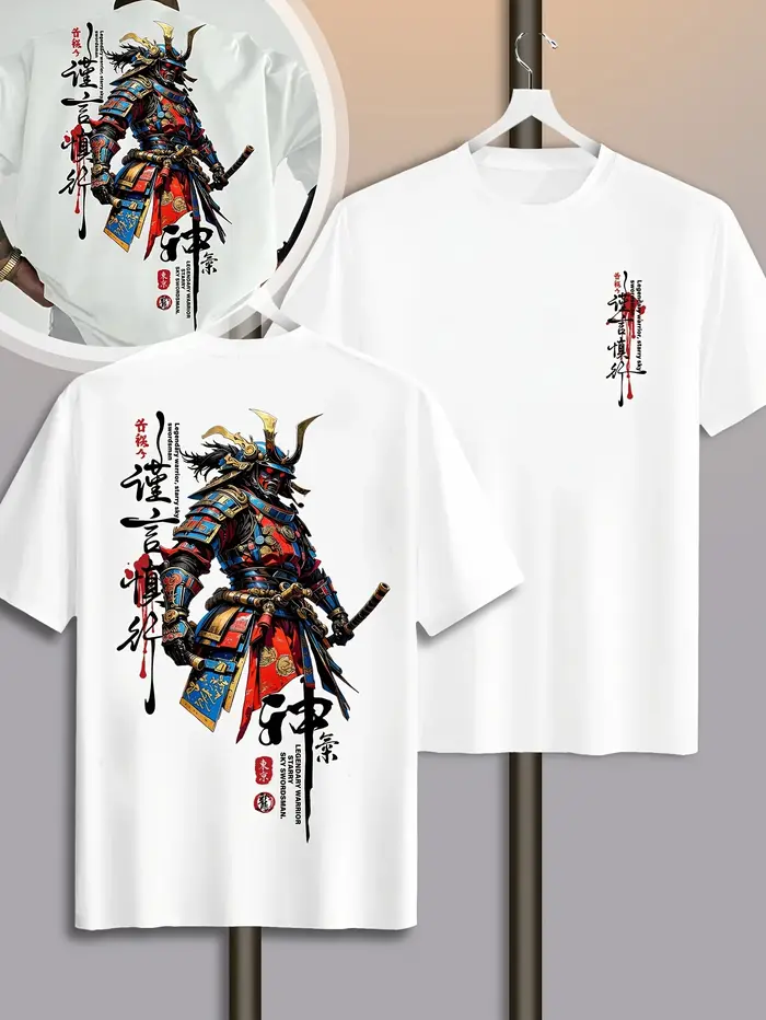 T-shirt pour homme en coton 100% doux de qualité supérieure avec imprimé de guerrier samouraï japonais