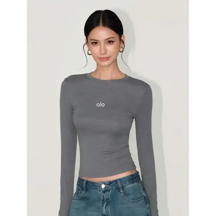 T-shirt à manches longues et col rond pour femme