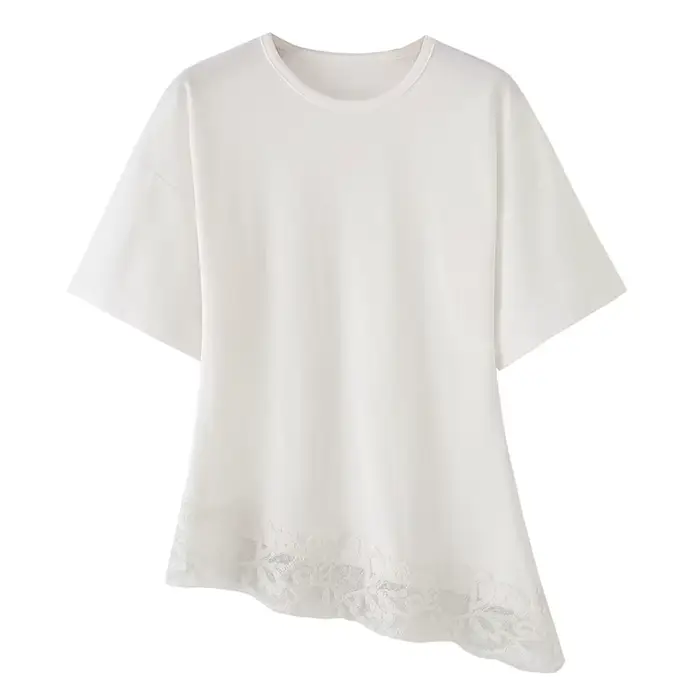 Chemisier T-shirt en dentelle pour femme, nouvelle mode été 2026, col rond, élégant, chic, confortab
