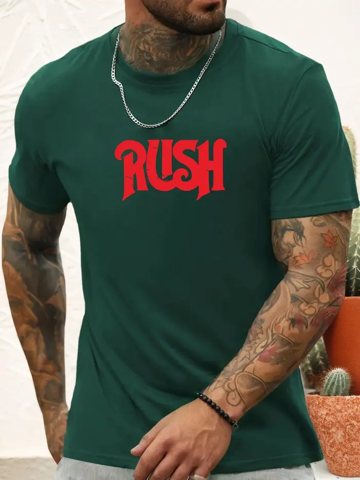 T-shirt à manches courtes rush chemise imprimée à motif 100 % coton pour hommes été col rond respirant mode décontractée
