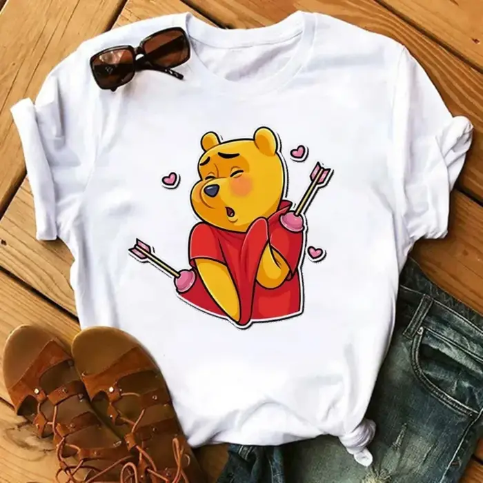 T-shirt de dessin animé Kawaii pour femmes, T-shirt imprimé Winnie l'ourson, manches courtes, Street