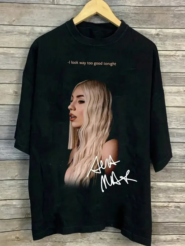 T-shirt graphique signature Ava Max pour homme - Noir avec motif portrait
