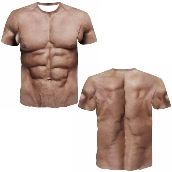 T-shirt drôle avec tatouage musculaire, impression 3D, pour hommes, t-shirt drôle à manches courtes,