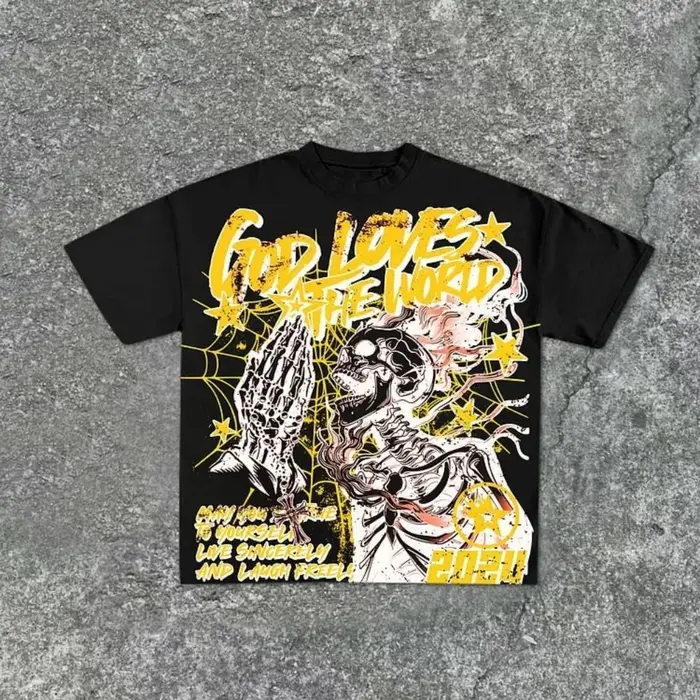 T-shirt col rond pour hommes, style à la mode, imprimé tête de mort, confortable et respirant, haut 
