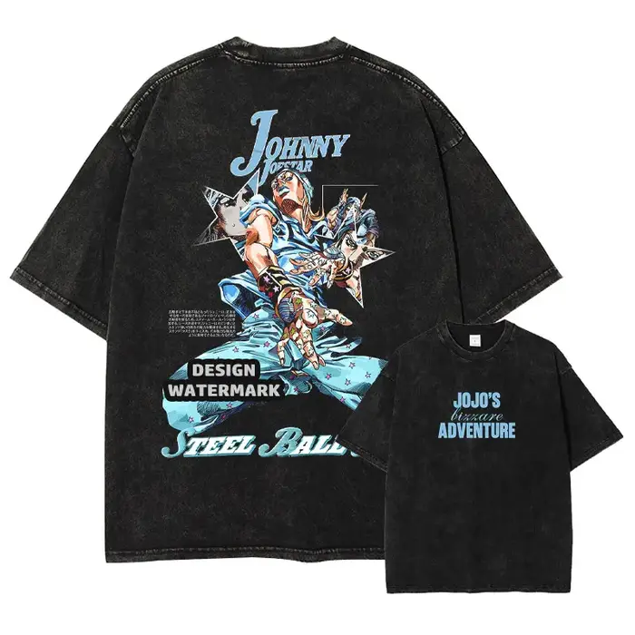 T-shirt Bandai JOJO Vintage Lavé S-Steel Ball Run T-shirts Oversize Zeppeli Gyro Manches Courtes Joestar Johnny Tops Tees Homme