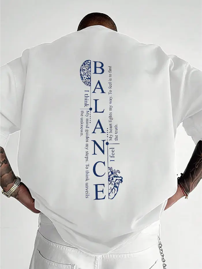 T-shirt bleu simple à manches longues avec slogan spirituel "BALANCE" imprimé