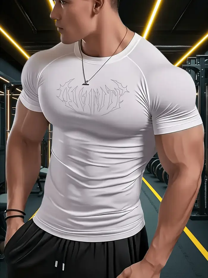 T-shirt de sport pour homme - Tissu respirant à séchage rapide, T-shirt de compression sportive à manches courtes hautement élastique