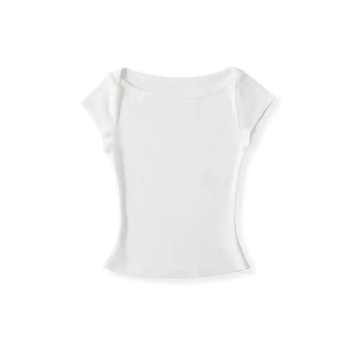 T-Shirt amincissant à manches courtes pour femmes, à la mode, coupe ajustée, col bateau, haut polyva