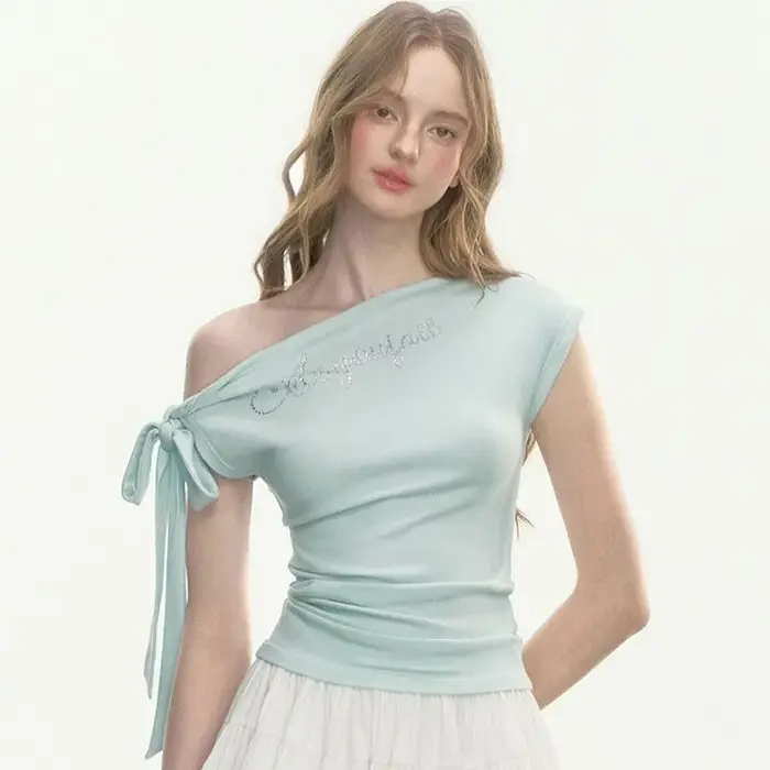 JOEVILU T-shirt slim avec nœud papillon et épaules dénudées